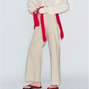 Zara High-Waist Wide Leg Jeans Cream/Ecru Tailored Relaxed Ankle Length US 12